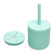 Load image into Gallery viewer, Bear Silicone Straw Cup with Lid . Mist Blue