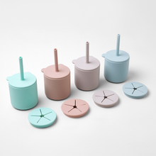 Load image into Gallery viewer, Bear Silicone Straw Cup with Lid . Mist Blue