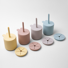 Load image into Gallery viewer, Bunny Silicone Straw Cup with Lid . Blush Pink