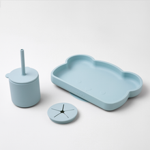 Load image into Gallery viewer, Bear Silicone Straw Cup with Lid . Mist Blue