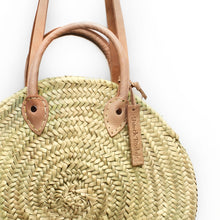 Load image into Gallery viewer, Round Wicker Basket Double Leather Handle