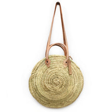 Load image into Gallery viewer, Round Wicker Basket Double Leather Handle