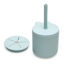 Load image into Gallery viewer, Bunny Silicone Straw Cup with Lid . Mist Blue
