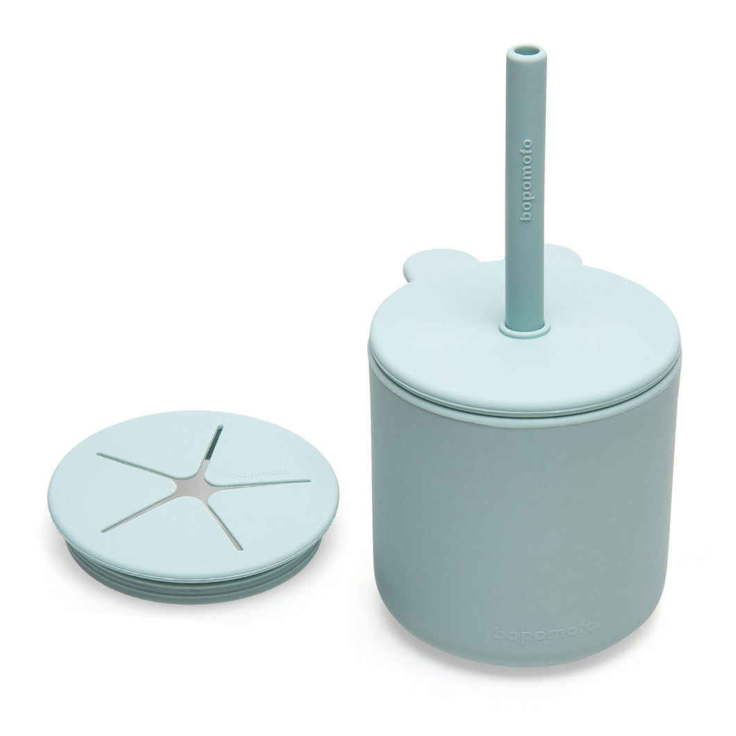 Bunny Silicone Straw Cup with Lid . Mist Blue