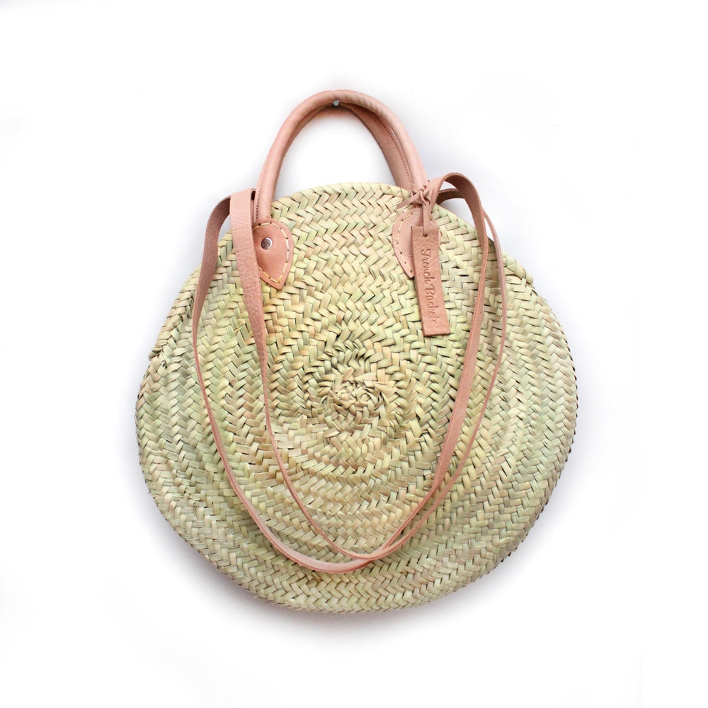 Round Wicker Basket Double Leather Handle